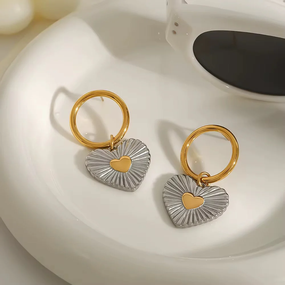 Chunky Two Tone Heart Earrings - Image 3