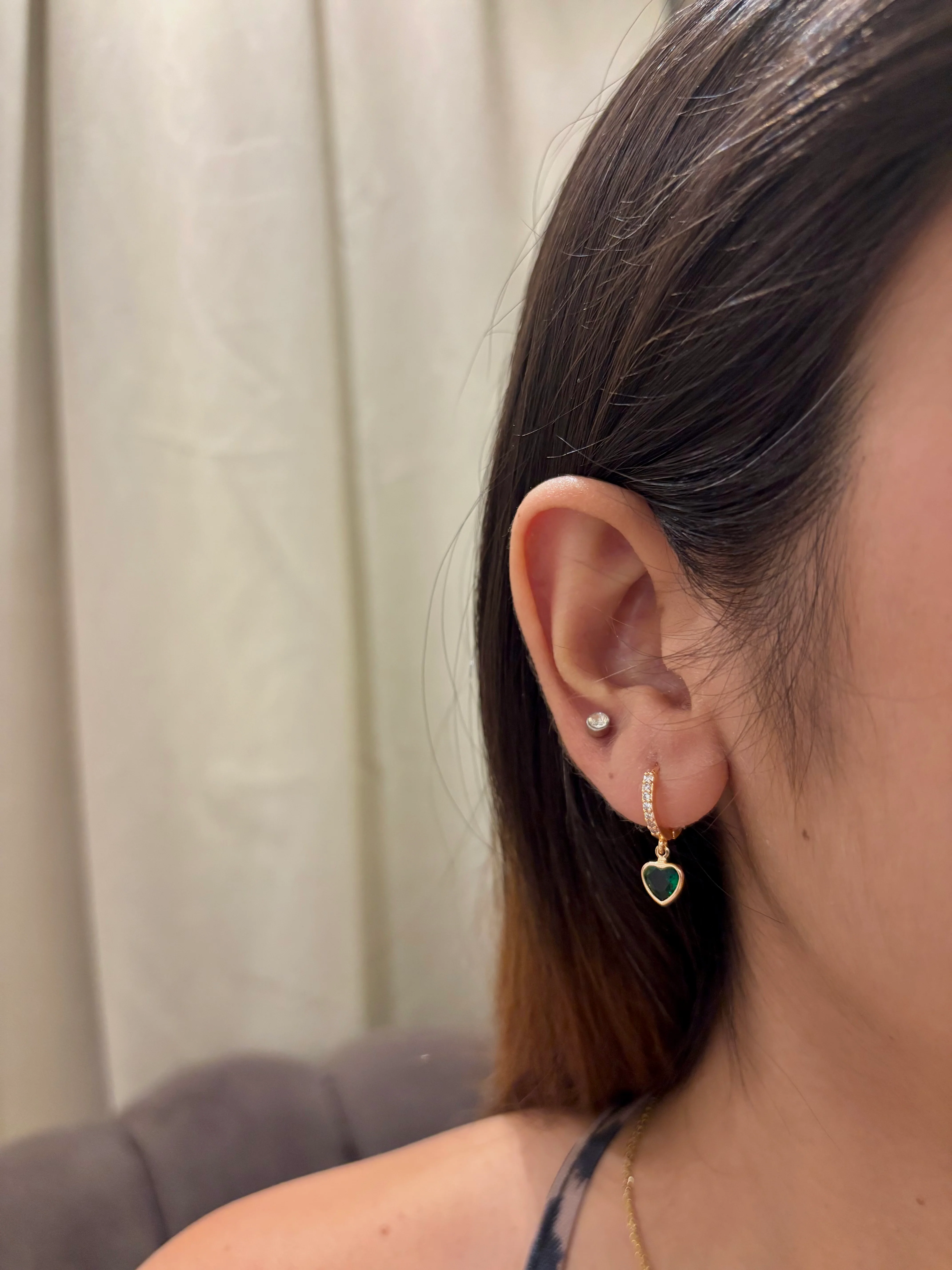 Mini Green Heart Earrings - Image 2