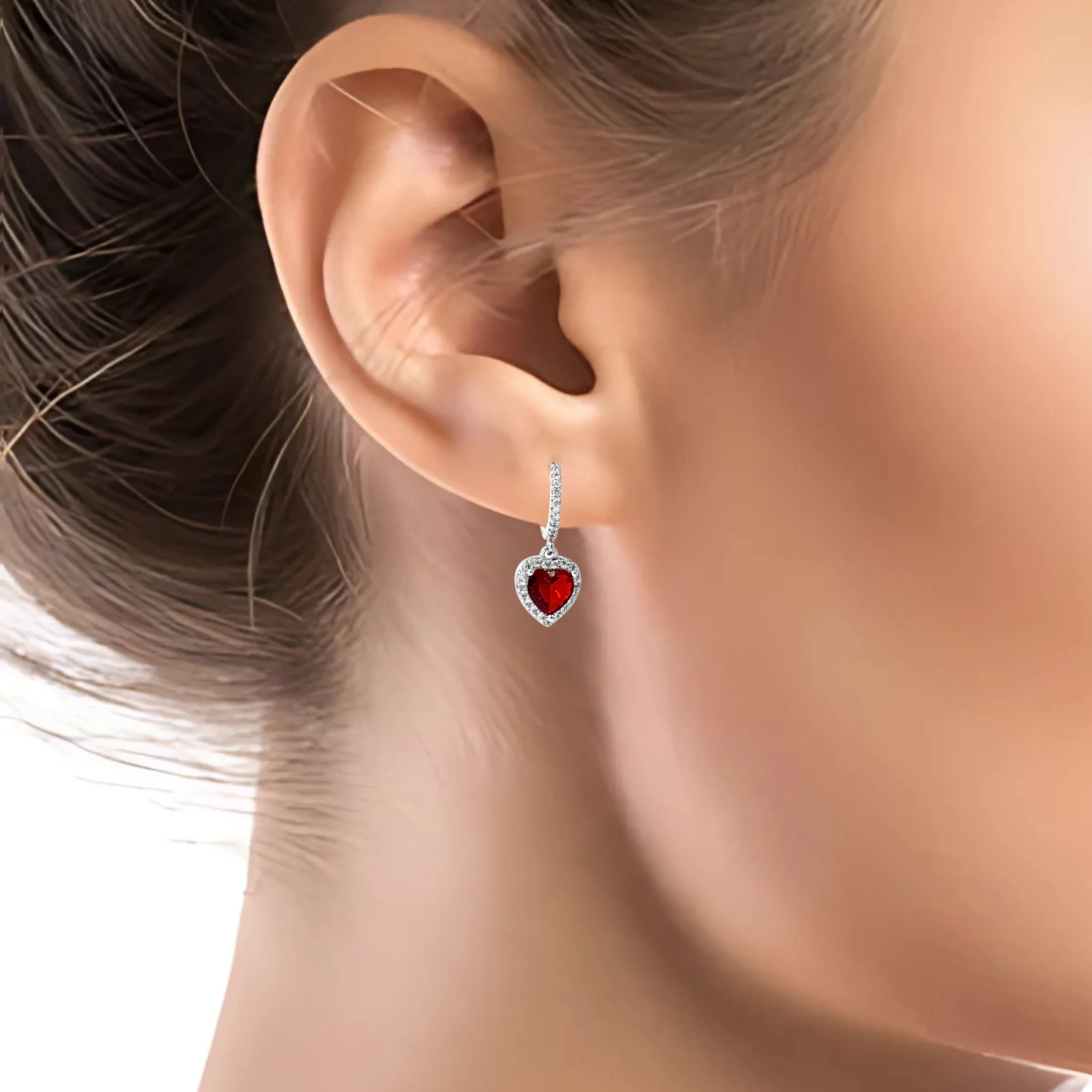 Red Heart Earrings #Silver - Image 2