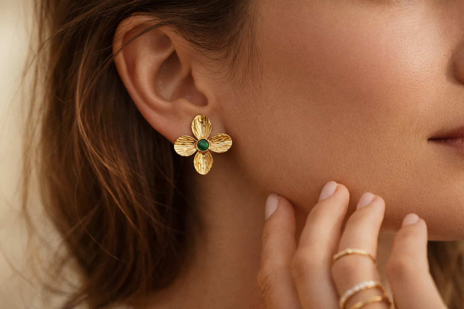 Emerald Flower Earrings - Image 2